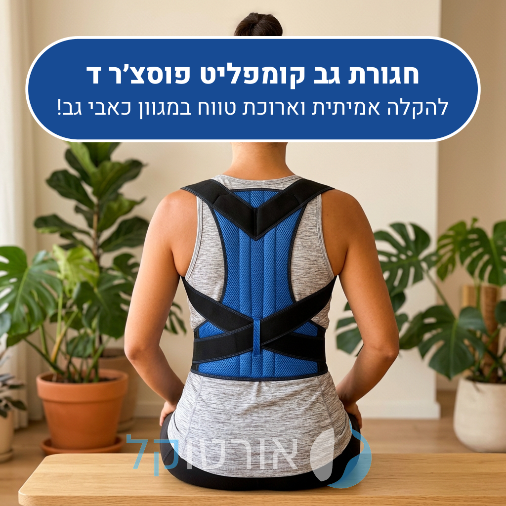 חגורת גב 2 ב 1 אורטוקל קומפליט פוסצ'ר בצבע כחול, להקלה אמיתית וארוכת טווח במגוון כאבי גב