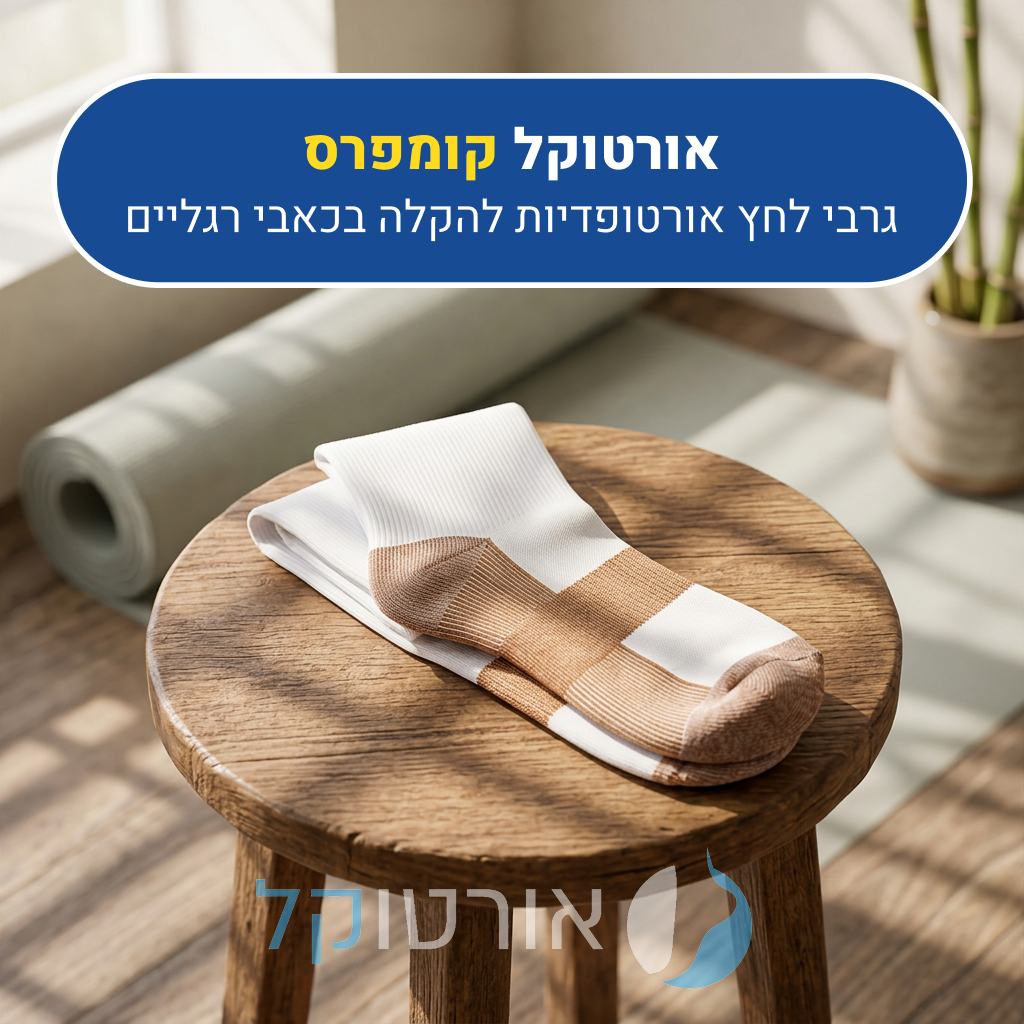 גרבי לחץ אורטוקל קומפרס בצבע לבן עם חום, גרבי לחץ אורטופדיות להקלה בכאבי רגליים