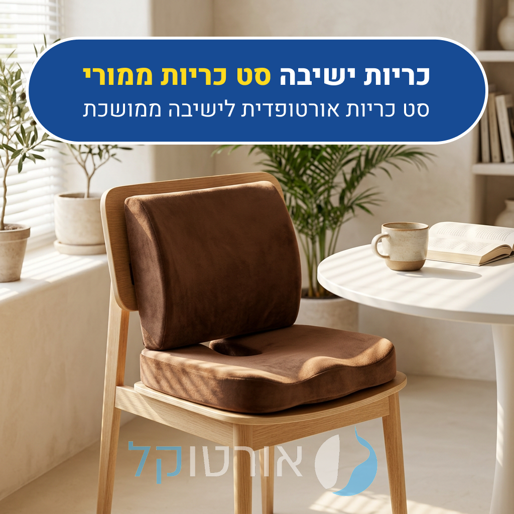 סט כריות ממורי אורטוקל למשרד ולרכב בצבע חום, להקלת כאבי גב, ישבן, צוואר ורגליים