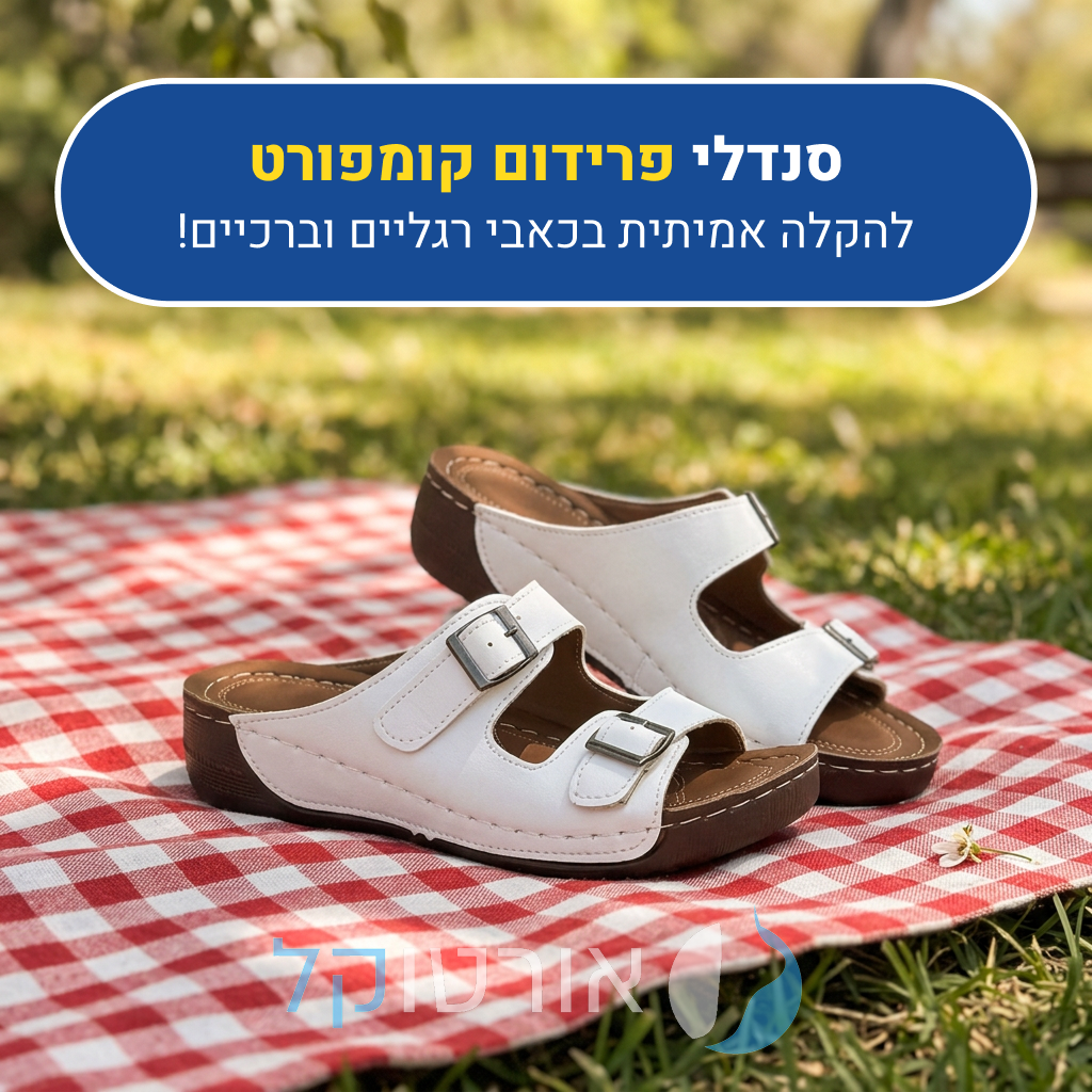 סנדלי אורטוקל פרידום קומפורט בצבע לבן, להקלה אמיתית בכאבי רגליים וברכיים