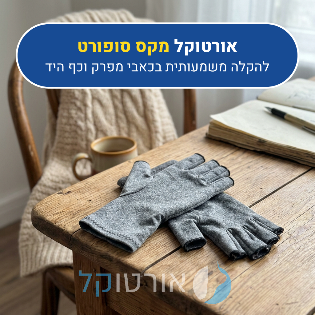 כפפה אורטוקל מקס סופורט בצבע אפור, להקלה משמעותית בכאבי מפרק וכף היד
