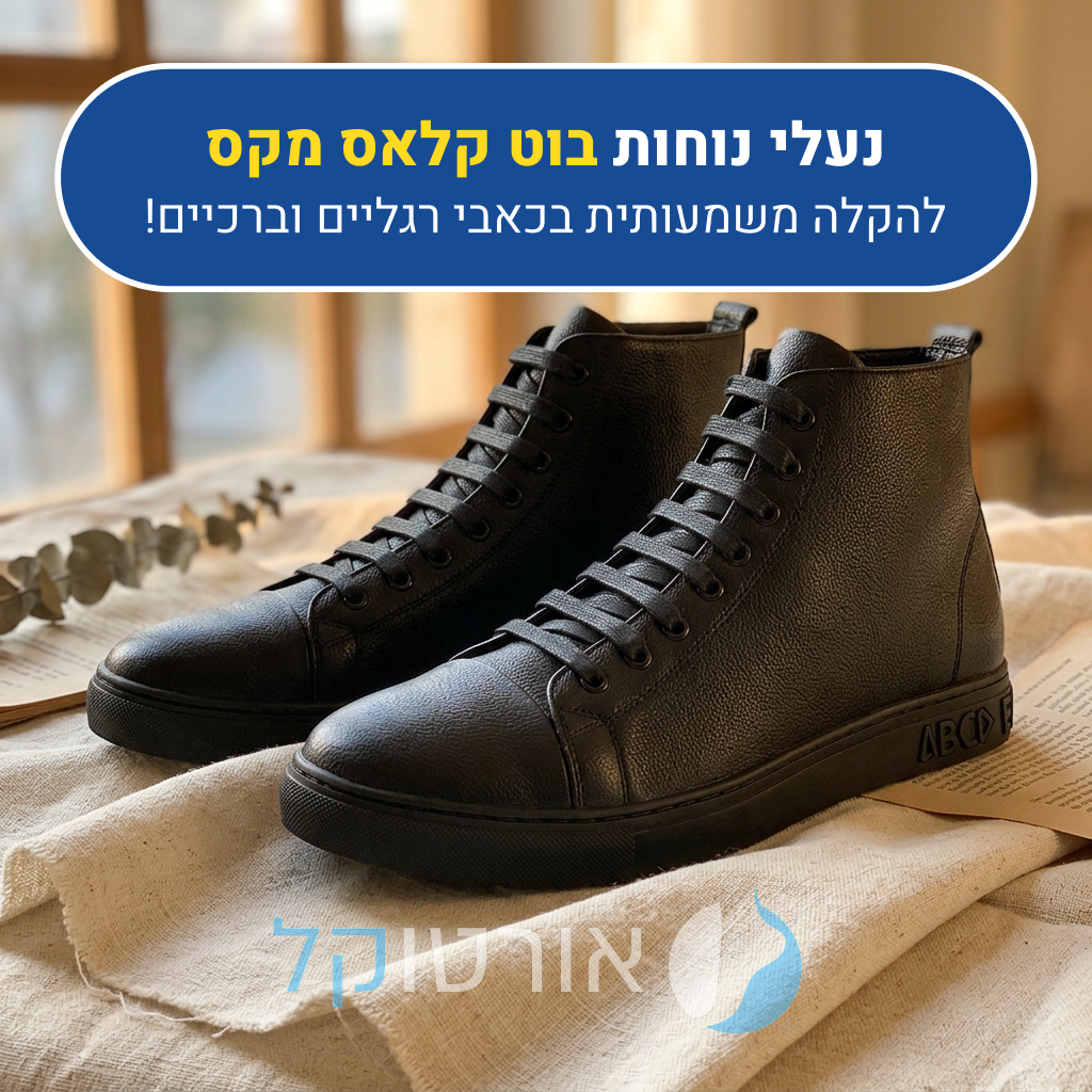 מגפי נוחות אלגנט אורטוקל בוט קלאס מקס בצבע שחור, להקלה משמעותית בכאבי רגליים וברכיים